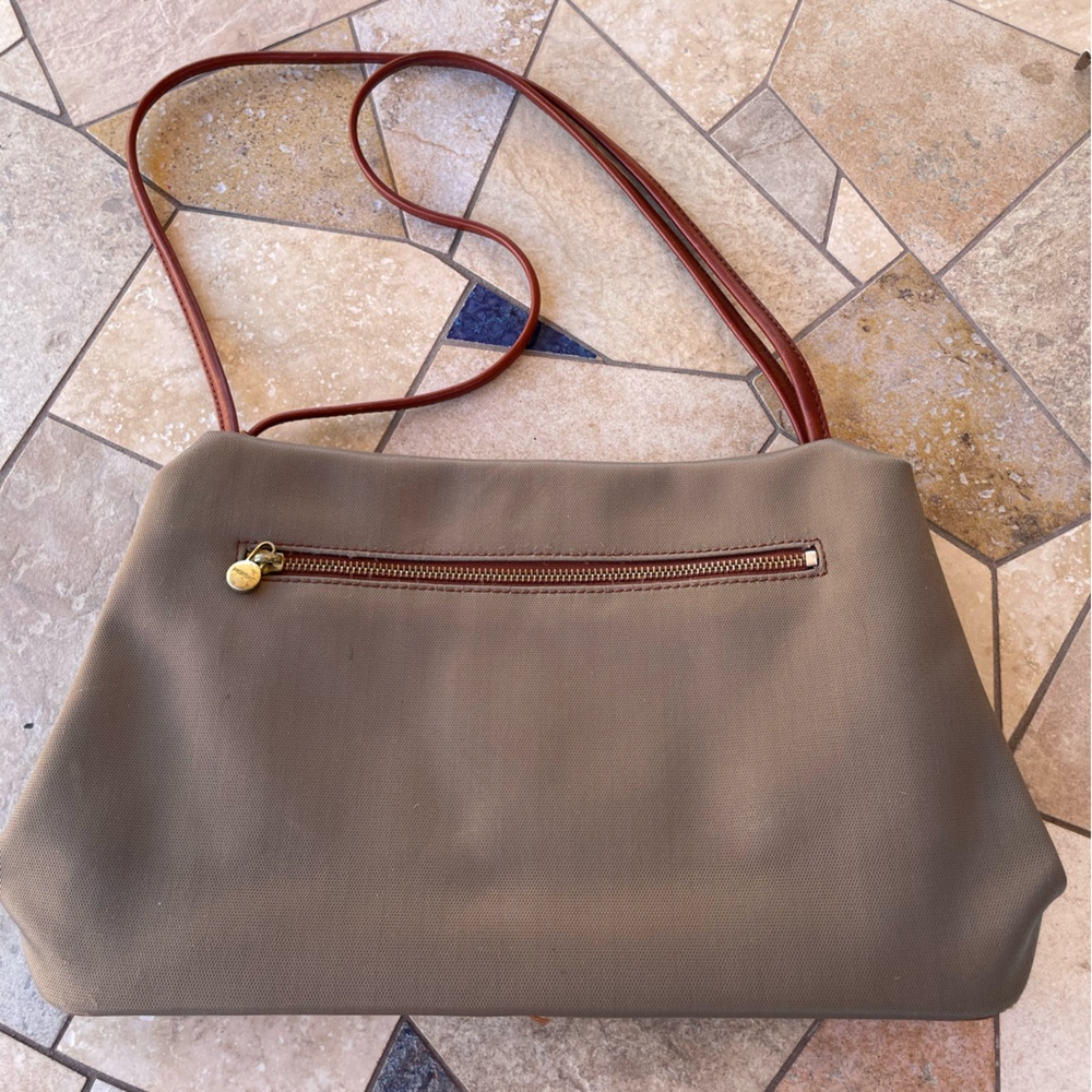 MONSAC Green Material & Leather Strap Shoulder Bag